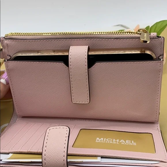 MICHAEL KORS LG DOUBLE ZIP WRISTLET BLOSSOM POWDER BLUSH NWT - Picture 11 of 13